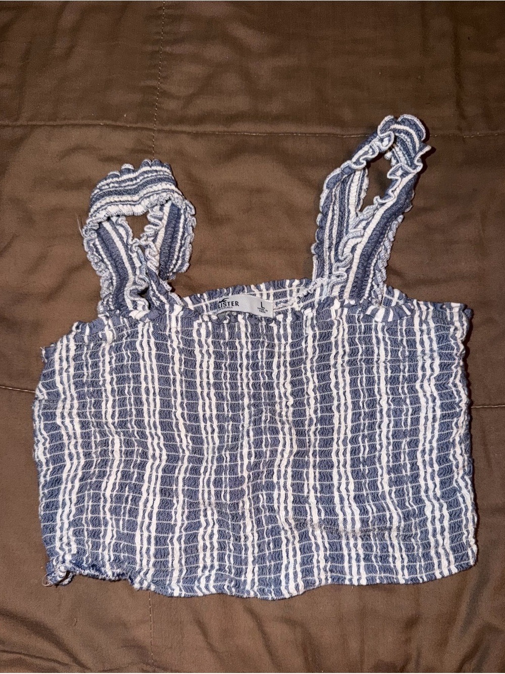 Hollister Blue and White Striped Smocked Tank